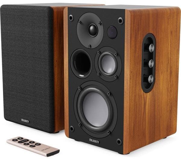 MAJORITY D100 Bluetooth Bookshelf Speakers - Black & Wood - Image 1