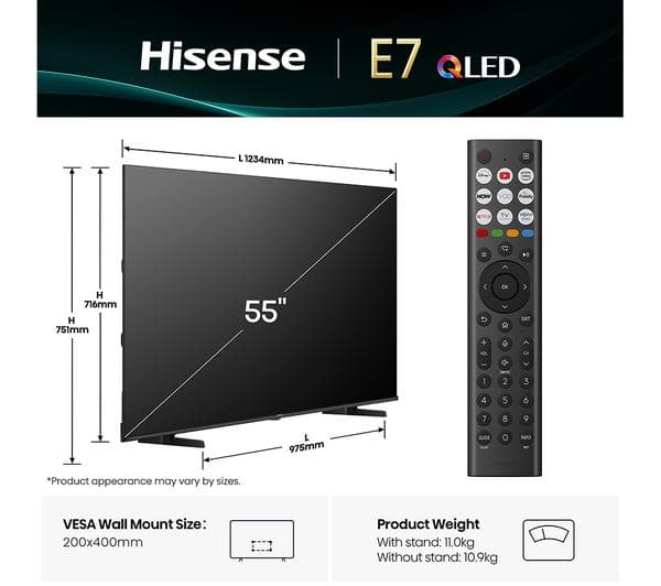 HISENSE E7Q 55\" QLED 4K Smart AI TV with Freely - 55E7QTUK - Image 1