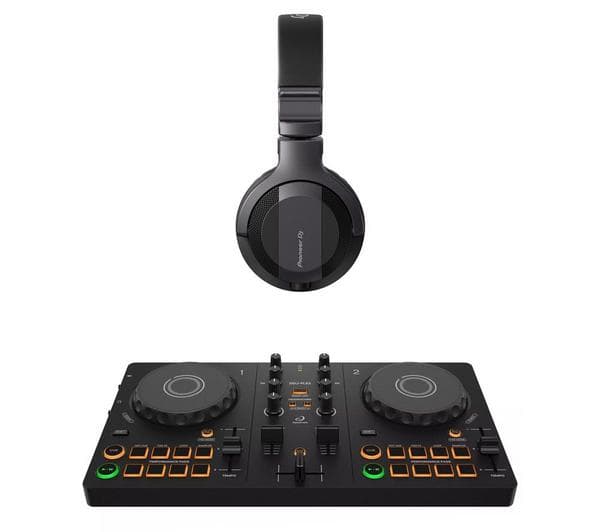 PIONEER DJ DDJ-FLX2 Smart Controller (Black) & HDJ-CUE1 Headphones (Dark Grey) Bundle - Image 1