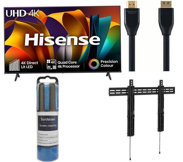 HISENSE 55A6NTUK 55\" Smart 4K Ultra HD HDR LED TV, Tilt TV Bracket, Black Series HDMI Cable with Ethernet & Screen Cleaner Bundle