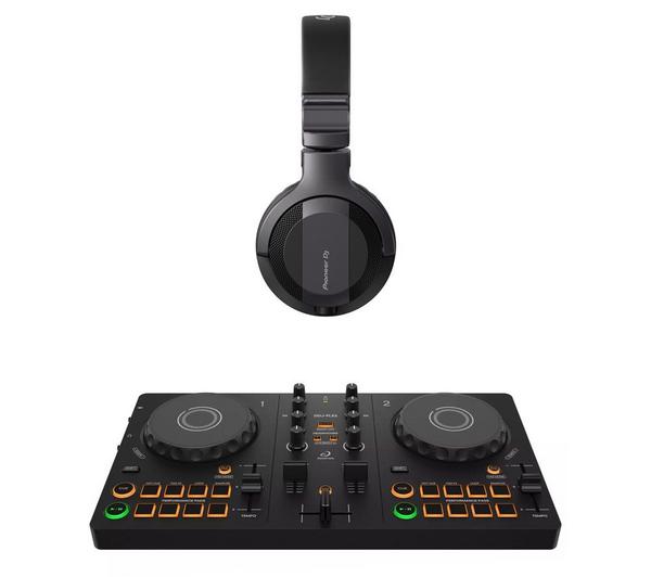 PIONEER DJ DDJ-FLX2 Smart Controller (Black) & HDJ-CUE1 Headphones (Dark Grey) Bundle